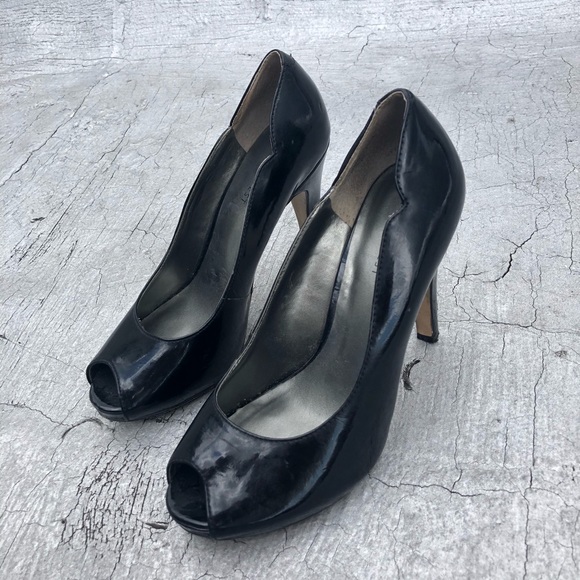 Nine West Peep Toe Patent Leather Heels Black 7.5 - Picture 5 of 8